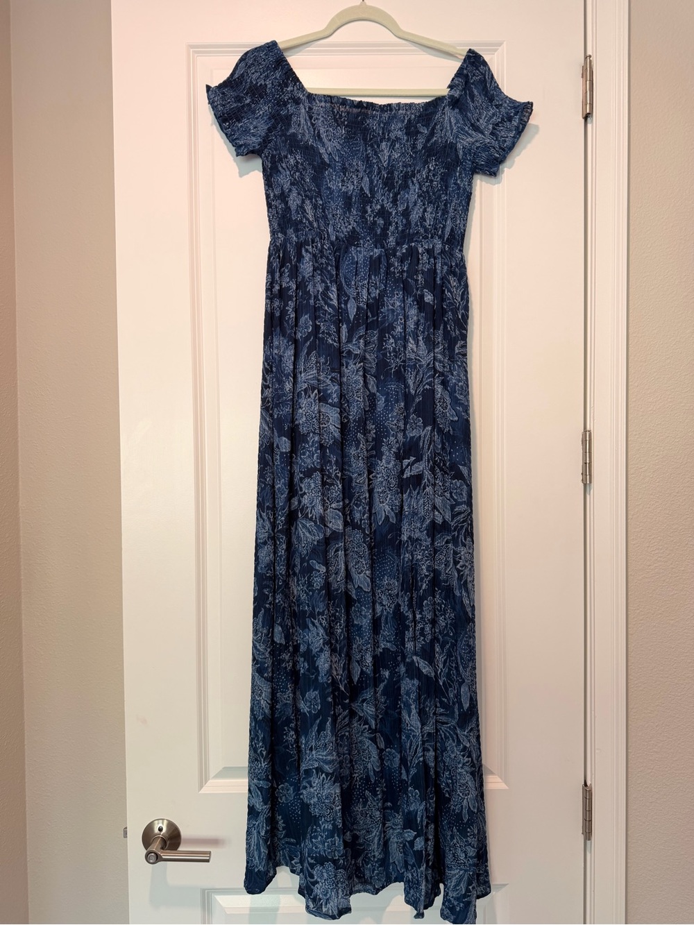 Navy Floral Off-Shoulder Maxi Dress